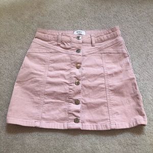 Light Pink Corduroy Button Up Mini Skirt